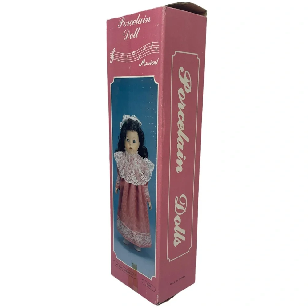 Vintage Music Box Doll Porcelain Musical Mermosa Cottage Core Lace Collectible